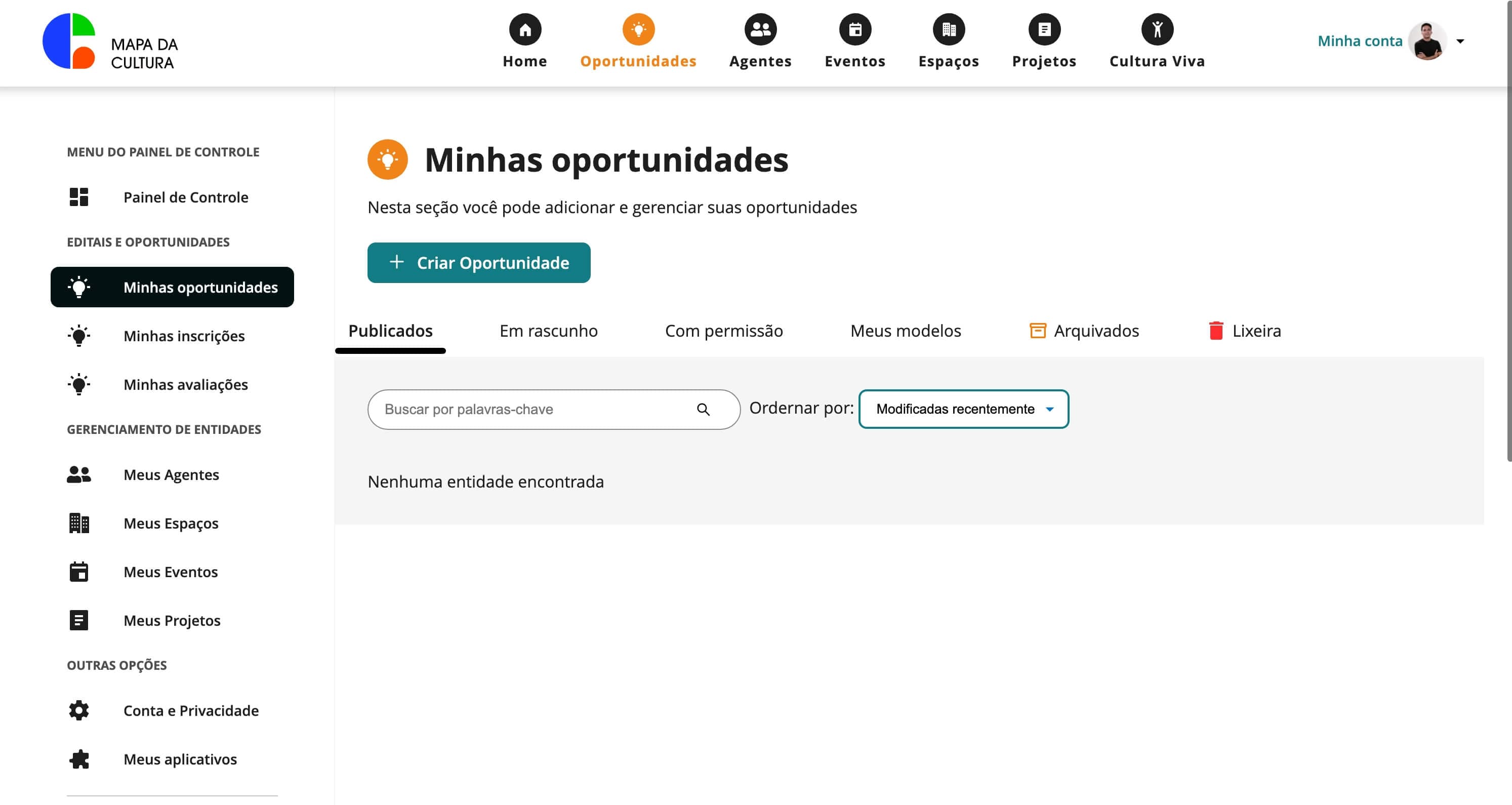 Painel do Mapas Culturais